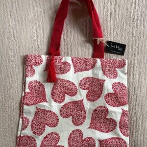Nicole Miller Red and White Heart Pattern Tote
